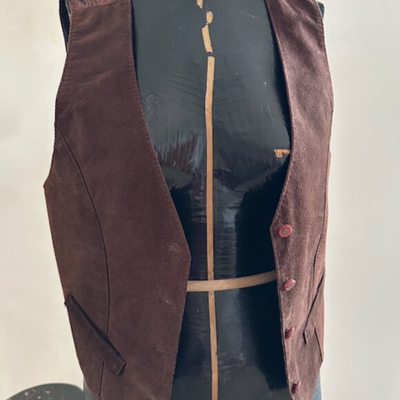 Vintage Brown Suede Button Up Vest - Picture 1 of 4
